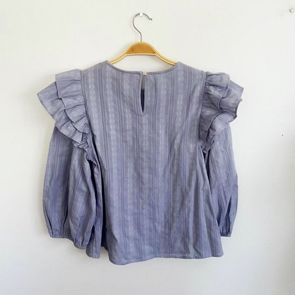 SOLD Universal Thread NWT Blue Ruffle Puff Sleeves Cotton Blouse Top S - Picture 7 of 11